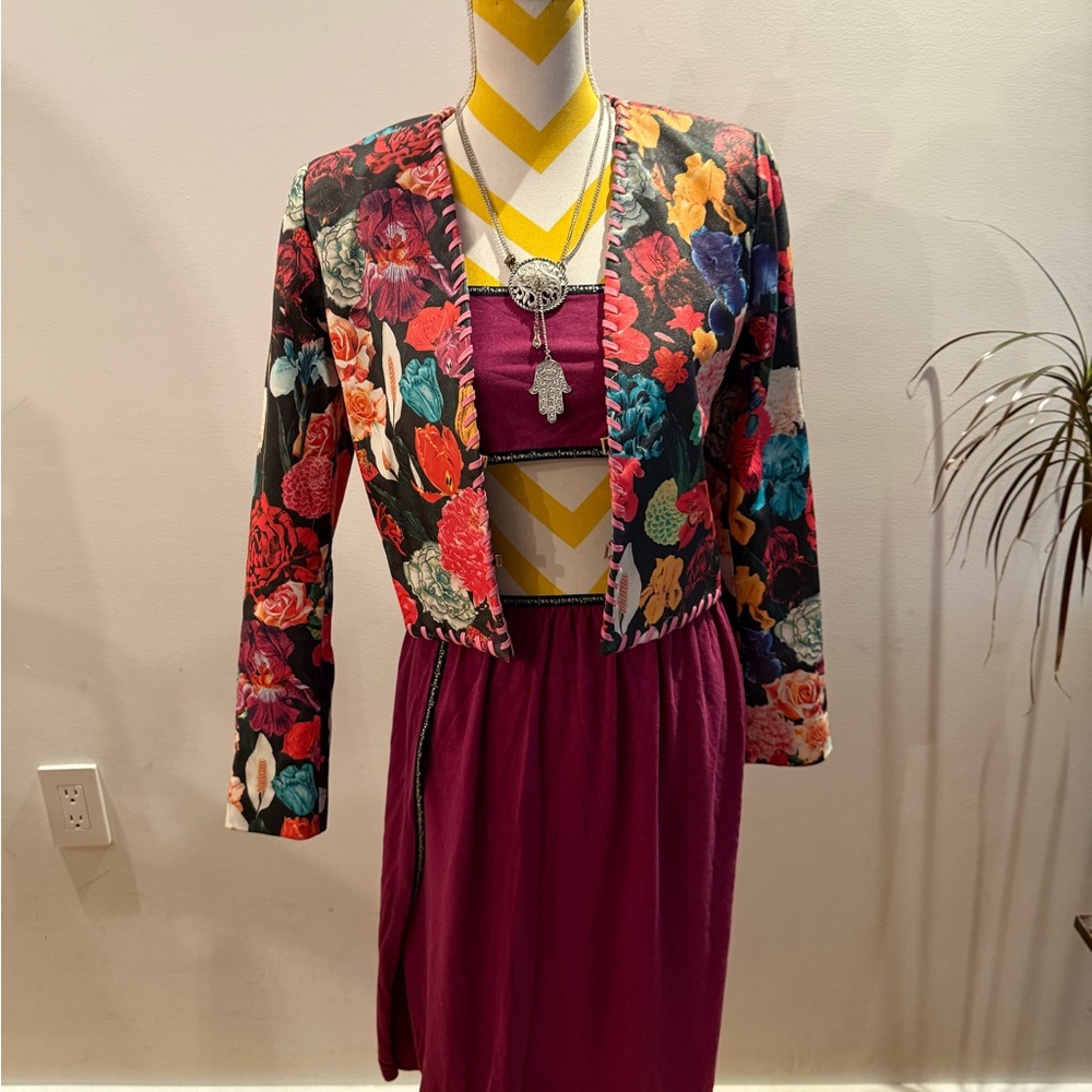 Alice + Olivia Zeta Floral Multicolor Leather Jacket - Picture 2 of 10